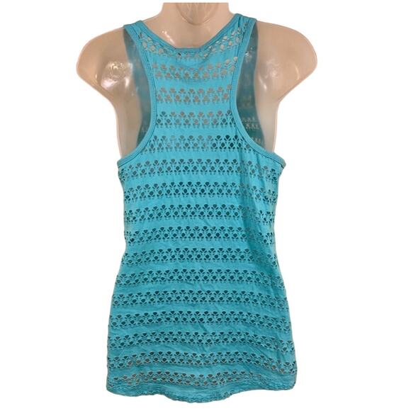 Maurices Y2K 90s Racerback Tank Top Sz M Blue Cutouts Sheer Mesh Open Knit Net - Picture 2 of 6